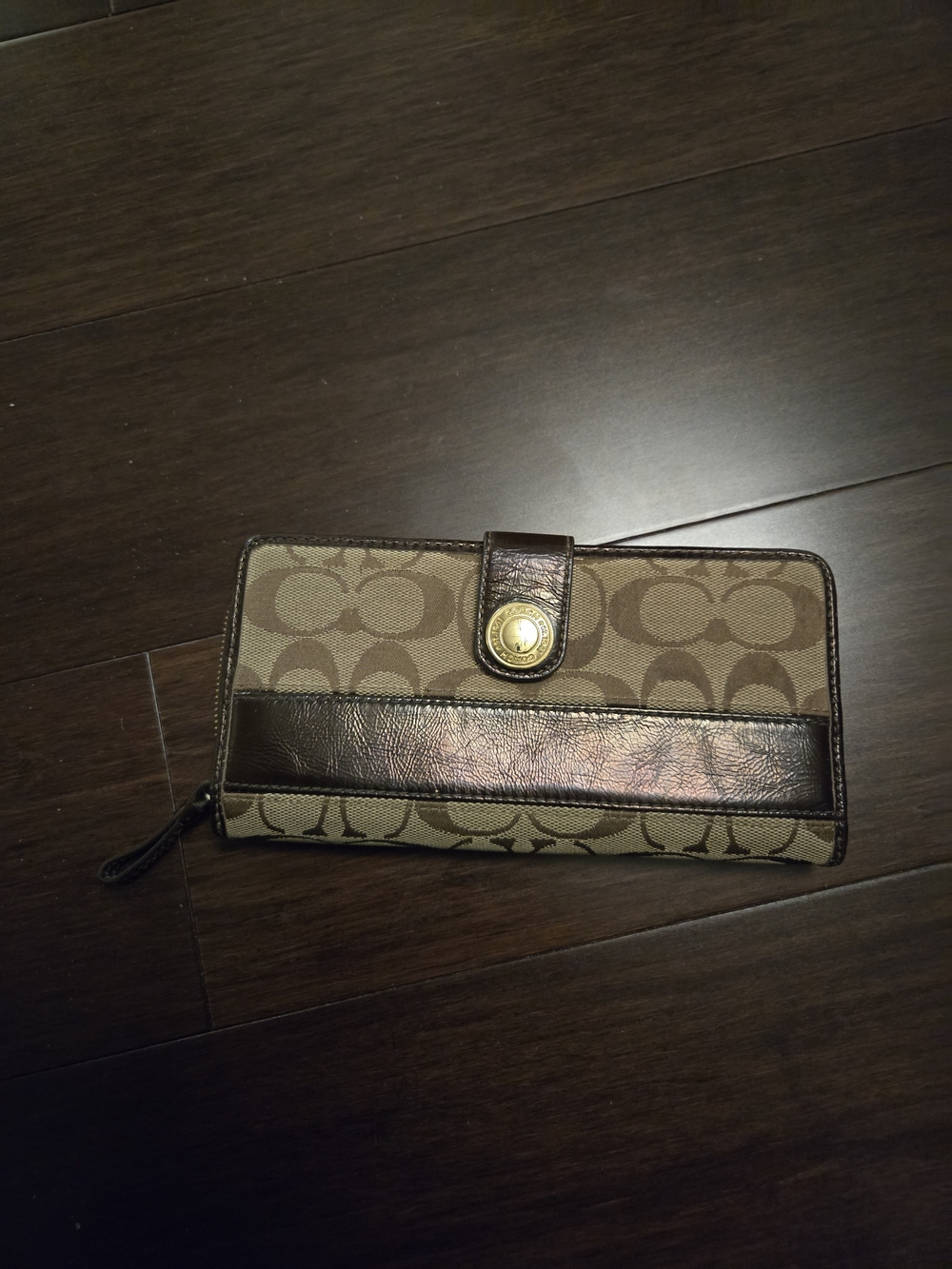 Coach Brown Signature Canvas & Leather Zip Wallet
